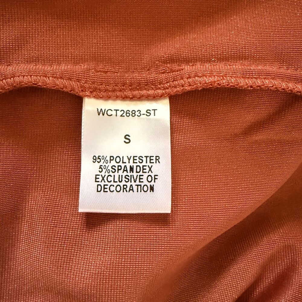THML Rust Orange Velvet Embroidered Split Neck Tassel Peasant Blouse Top Sz S - Picture 8 of 9
